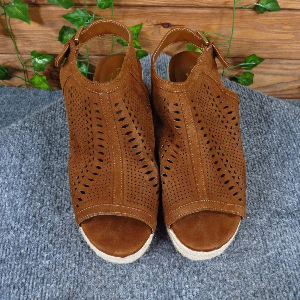 Liz Claiborne Hanalei Womens Wedge Sandal Sz 6.5 Espadrille Cognac Brown Textile